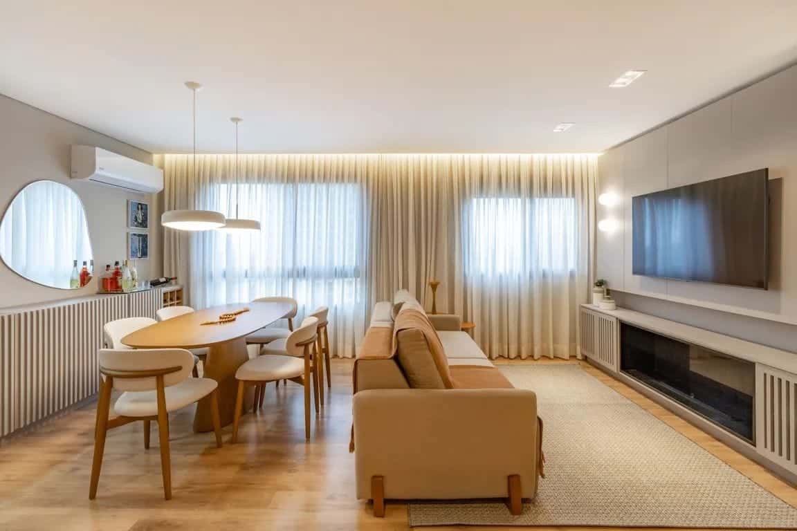 Apartamento mobiliado à venda no Canto – Parque Una: 74 m², 2 quartos (sendo 1 suíte com closet),  living com lareira e cozinha gourmet.