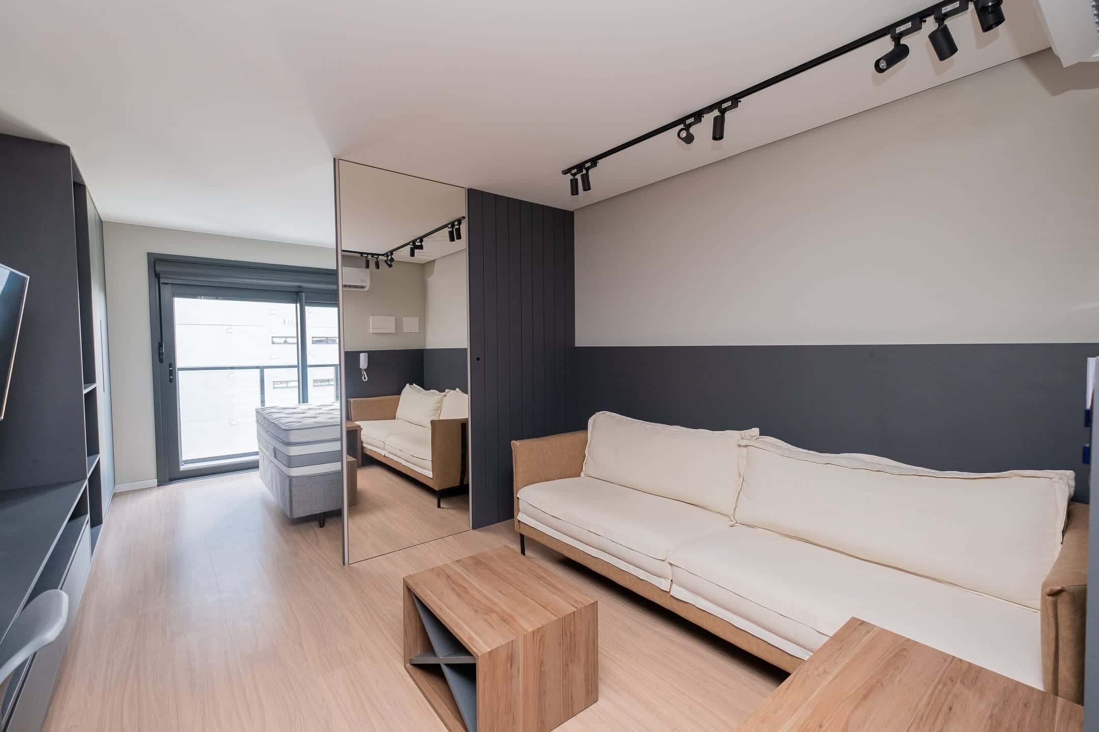 Loft mobiliado à venda no Parque Una – 35 m², 1 quarto, sacada, andar alto e estrutura de condomínio completa!